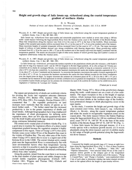 Height and Growth Rings of Salix Lanata Ssp. Richardsonii Along the Coastal Temperature Gradient of Northern Alaska