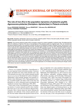 In the Population Dynamics of Pistachio Psyllid, Agonoscena Pistaciae (Hemiptera: Aphalaridae) in Pistacia Orchards