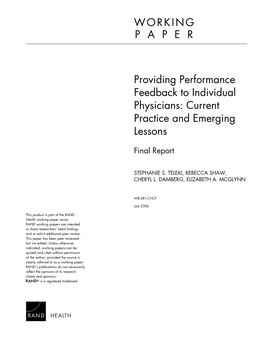 Providing Performance Feedback to Individual Physicians: Current Practice and Emerging Lessons