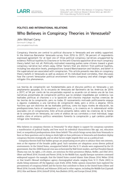 Who Believes in Conspiracy Theories in Venezuela? Latin American Research Review 54(2), Pp