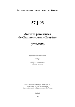 ARCHIVES DÉPARTEMENTALES DES VOSGES 57 J 93 Archives