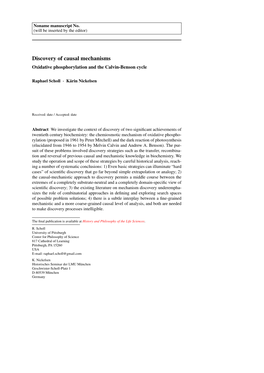 Discovery of Causal Mechanisms Oxidative Phosphorylation and the Calvin-Benson Cycle