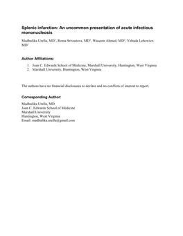 Splenic Infarction: an Uncommon Presentation of Acute Infectious Mononucleosis