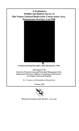 A Preliminary Wildlife and Habitat Survey of Hin Namno National Biodiversity Conservation Area, Khammoune Province, Lao PDR