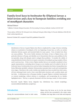 (Diptera) Larvae: a Brief Review and a Key to European Families Avoiding Use of Mouthpart Characters