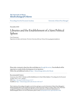 Libraries and the Establishment of a Sámi Political Sphere Geir Grenersen Department of Culture and Literature