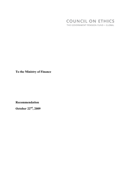 To the Ministry of Finance Recommendation October 22Nd