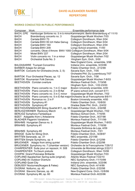 David Alexander Rahbee Repertoire