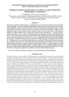 Ethology of Coconut Root Grub Chafer Leucopholis Coneophora Burmeister