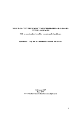Noise Radiation from Wind Turbines Installed Near Homes: Effects on Health
