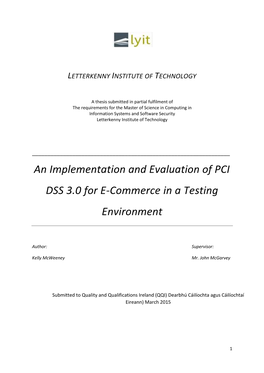 An Implementation and Evaluation of PCI DSS 3.0 for E-Commerce in a Testing Environment