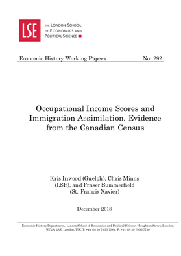 Occupational Income Scores and Immigration Assimilation. Evidence from the Canadian Census