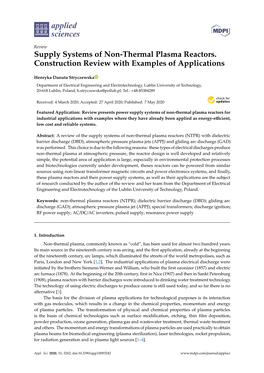 Supply Systems of Non-Thermal Plasma Reactors. Construction Review with Examples of Applications