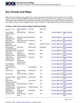 Our Venues and Maps Published on Quantico Orienteering Club (