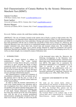 Soil Characterization of Catania Harbour by the Seismic Dilatometer Marchetti Test (SDMT)