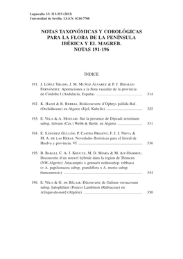 Notas Taxonómicas Y Corológicas Para La Flora De La Península Ibérica Y El Magreb