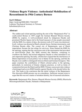 Violence Begets Violence: Anticolonial Mobilisation of Ressentiment in 19Th Century Borneo