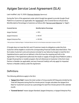 Apigee Service Level Agreement (SLA)