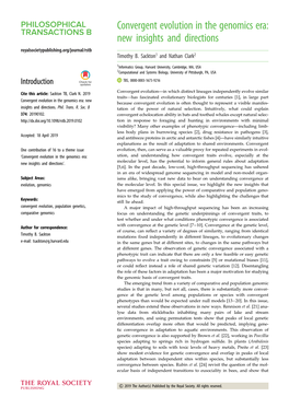 Convergent Evolution in the Genomics Era: New Insights and Directions Royalsocietypublishing.Org/Journal/Rstb Timothy B