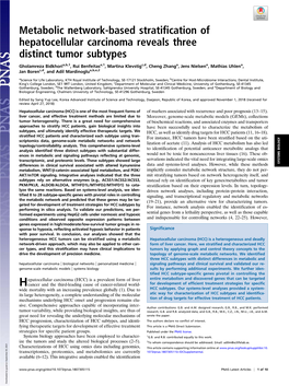 Metabolic Network-Based Stratification of Hepatocellular Carcinoma Reveals Three Distinct Tumor Subtypes