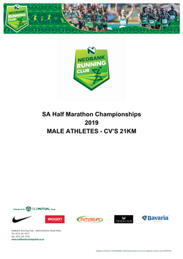 SA Half Marathon Championships 2019 MALE ATHLETES - CV’S 21KM