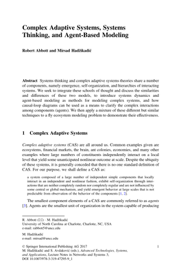 Complex Adaptive Systems, Systems Thinking, and Agent-Based Modeling