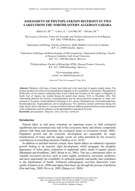 Assessment of Phytoplankton Diversity in Two Lakes from the Northeastern Algerian Sahara - 3407