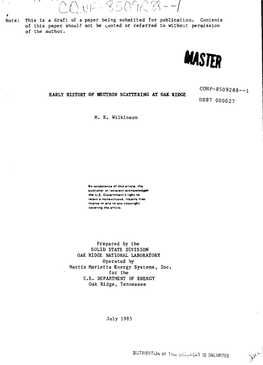 Note: This Is a Draft of a Paper Being Submitted for Publication. Contents of This Paper Should Not Be Quoted Or Referred to Without Permission of the Author