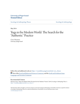 Yoga in the Modern World: the Es Arch for the "Authentic" Practice Grace Heerman University of Puget Sound