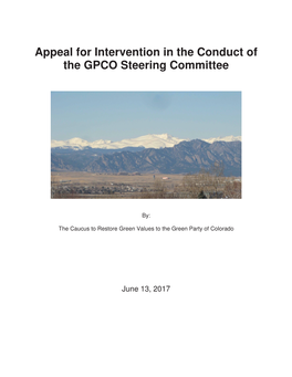 Appeal for Intervention in the Conduct of the GPCO Steering Committee