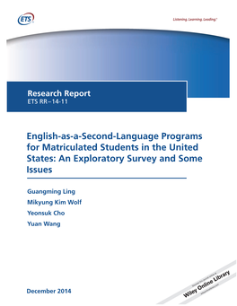 English-As-A-Second-Language Programs for Matriculated Students in the United States: an Exploratory Survey and Some Issues