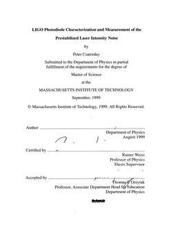 LIGO Photodiode Characterization and Measurement of the Prestabilized Laser Intensity Noise by Peter Csatorday Submitted To