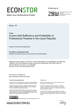 Income Self-Sufficiency and Profitability of Professional Theatres in the Czech Republic