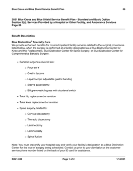 Standard and Basic Option Section 5(C). Services Provided by a Hospital Or Other Facility, and Ambulance Services Page 86