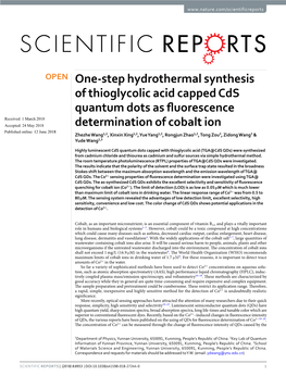 One-Step Hydrothermal Synthesis of Thioglycolic Acid Capped Cds