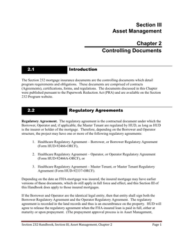 Section III Asset Management Chapter 2 Controlling Documents