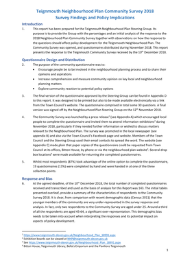 Teignmouth Neighbourhood Plan Community Survey 2018 Survey Findings and Policy Implications Introduction 1