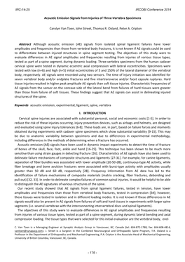 Acoustic Emission Signals from Injuries of Three Vertebra Specimens