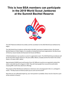 This Is How BSA Members Can Participate in the 2019 World Scout Jamboree at the Summit Bechtel Reserve