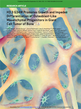 H3.3 G34W Promotes Growth and Impedes Differentiation of Osteoblast-Like Mesenchymal Progenitors in Giant Cell Tumor of Bone