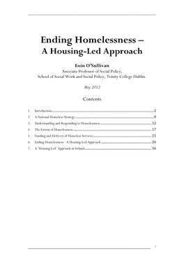 Ending Homelessness – a Housing-Led Approach