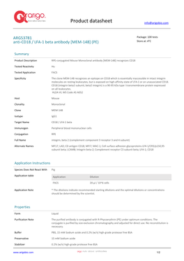 Anti-CD18 / LFA-1 Beta Antibody [MEM-148] (PE) (ARG53781)