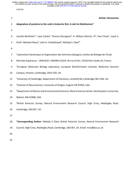 Adaptation of Proteins to the Cold in Antarctic Fish: a Role for Methionine?
