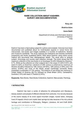 Rare Collection About Kashmir: Survey and Documentation