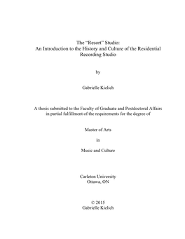 Studio: an Introduction to the History and Culture of the Residential Recording Studio