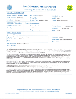 IAAD Detailed Mishap Report Carson City, NV on 71511916 at 10:18:00 AM