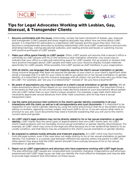 Tips for Legal Advocates Working with LGBT Clients