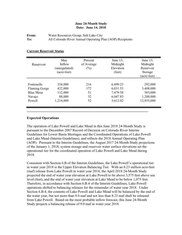 Reservoir Expected Operations the Operation of Lake Powell and Lake