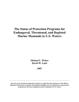 The Status of Protection Programs for Endangered, Threatened, and Depleted Marine Mammals in U.S