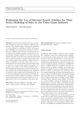 Evaluating the Use of Internet Search Volumes for Time Series Modeling of Sales in the Video Game Industry